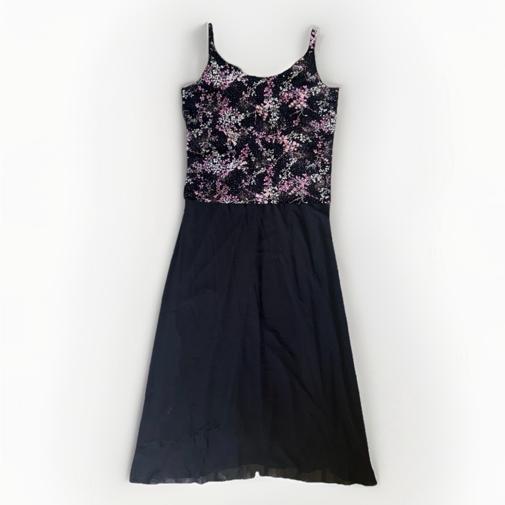 Alex Evenings Shimmer Floral Maxi Dress Black Pink Formal Sleeveless L XL